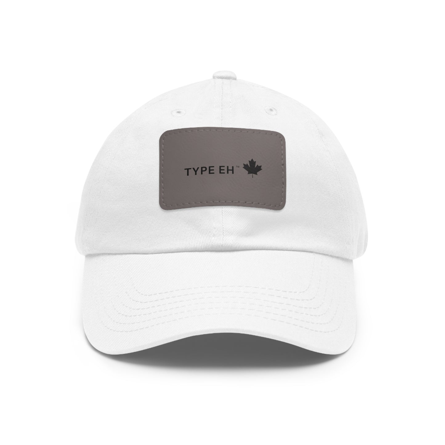 White Grey Eh Dad Hat with Leather Patch (Rectangle) Type Eh Shop