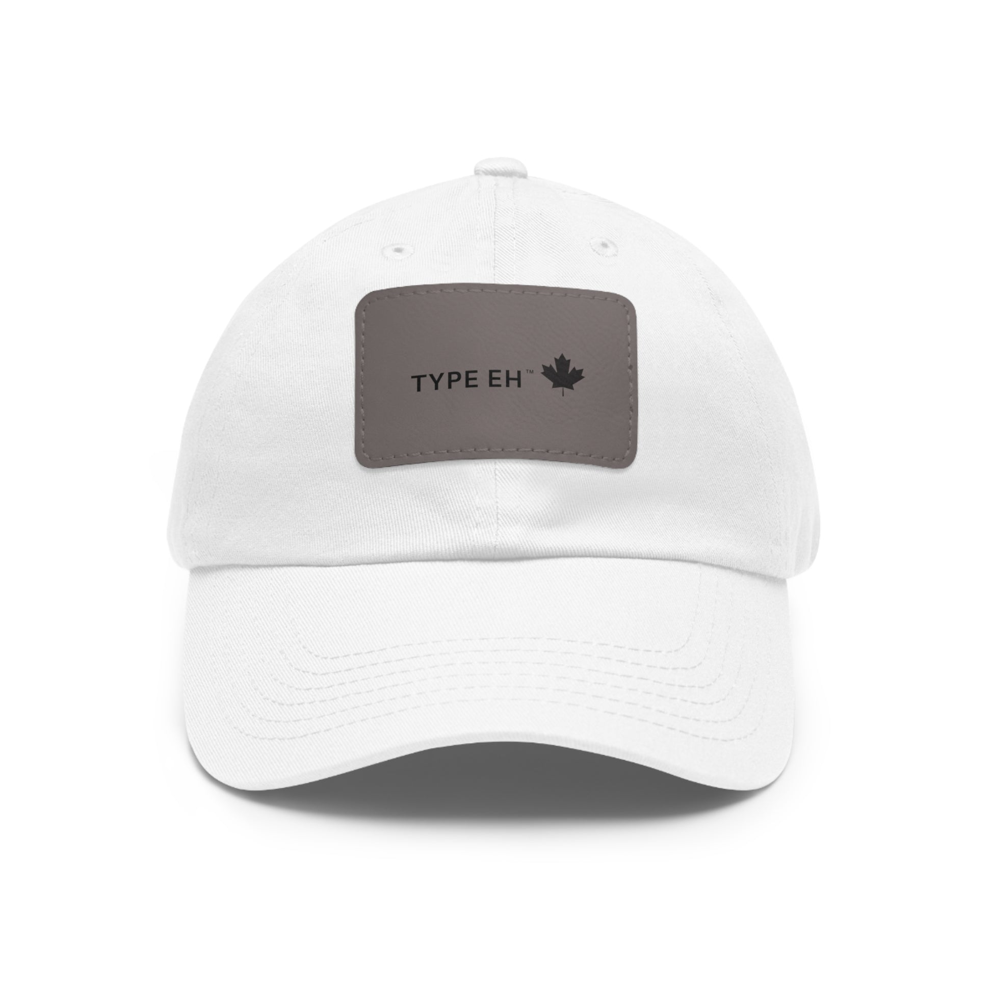White Grey Eh Dad Hat with Leather Patch (Rectangle) Type Eh Shop