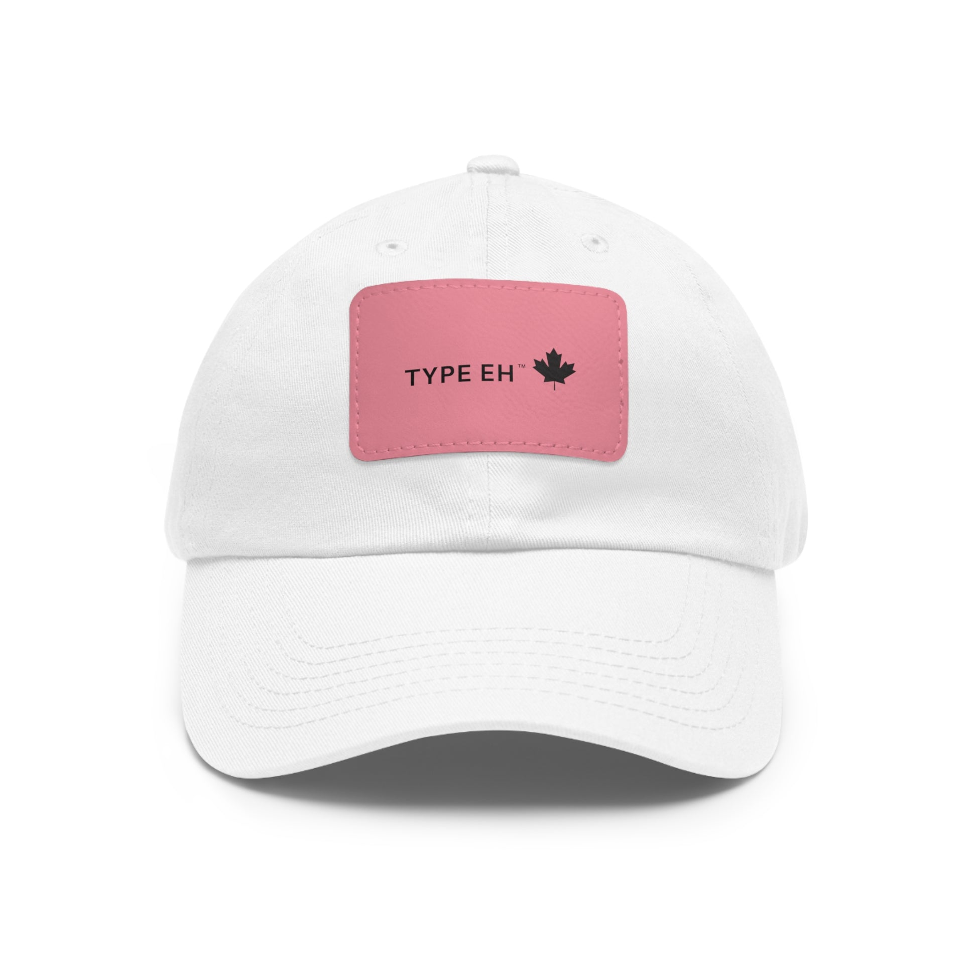 White Pink Eh Dad Hat with Leather Patch (Rectangle) Type Eh Shop