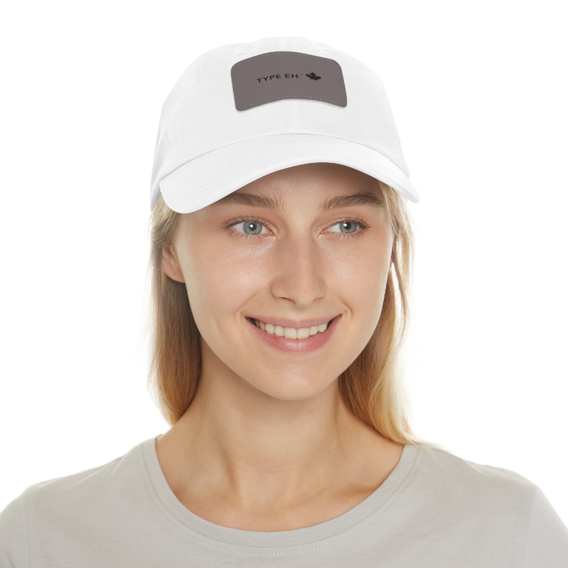 White Eh Dad Hat with Leather Patch (Rectangle) Type Eh Shop