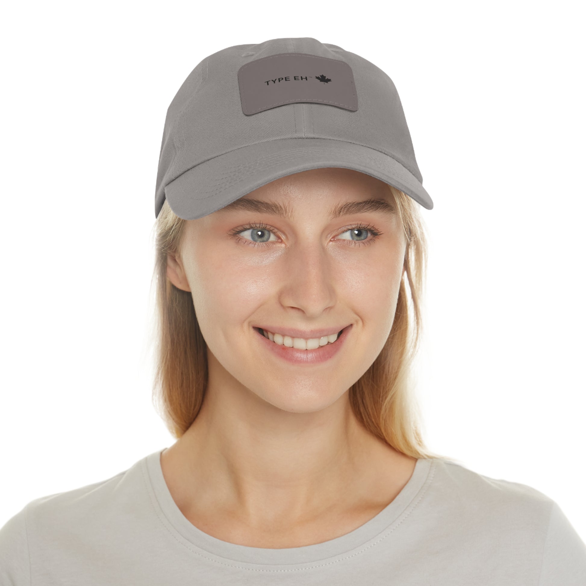 Grey Eh Dad Hat with Leather Patch (Rectangle) Type Eh Shop