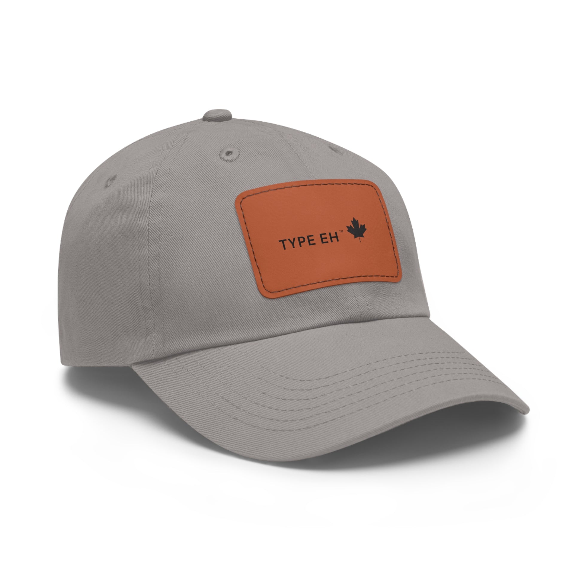 Grey Brown Eh Dad Hat with Leather Patch (Rectangle) Type Eh Shop