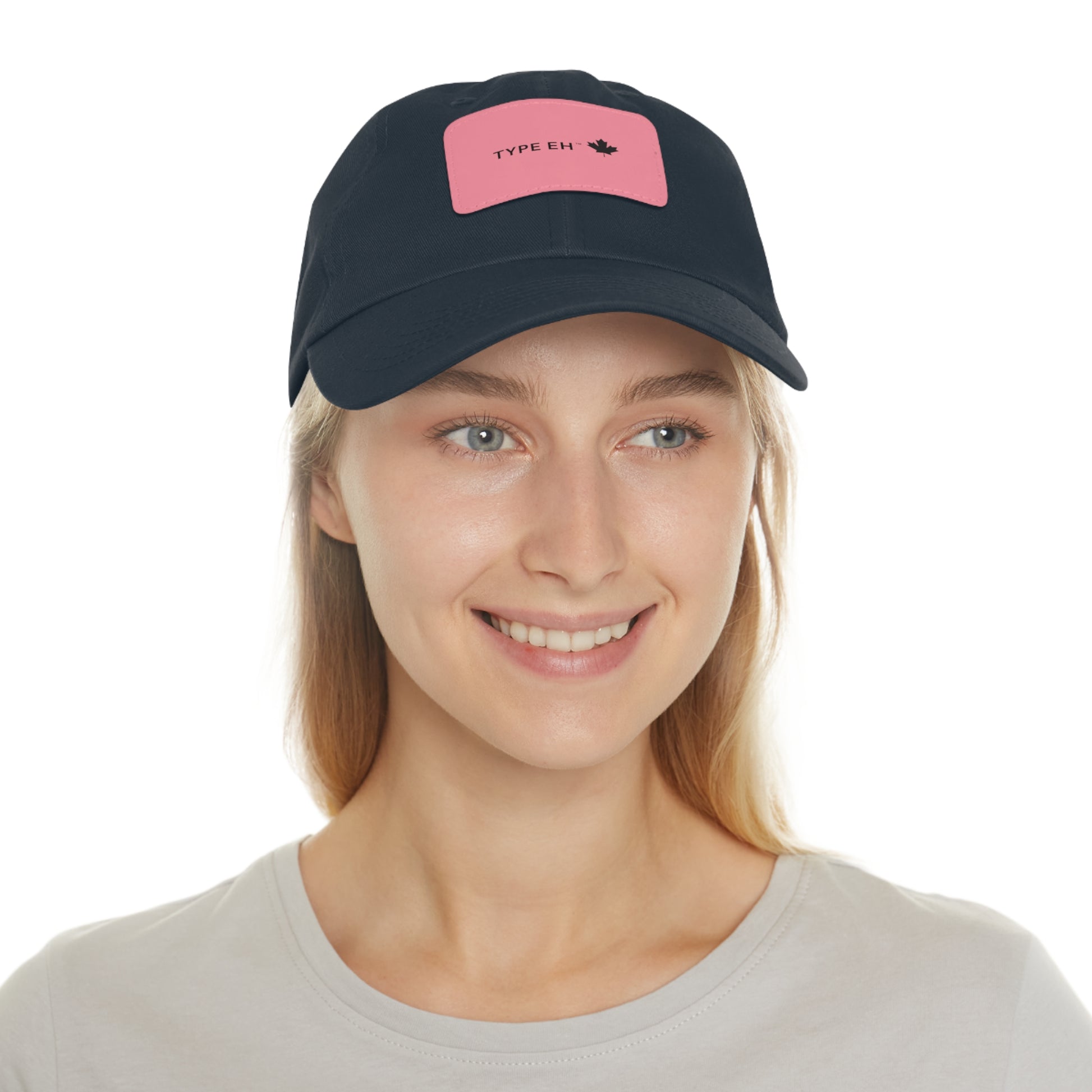 Blue Pink Eh Dad Hat with Leather Patch (Rectangle) Type Eh Shop