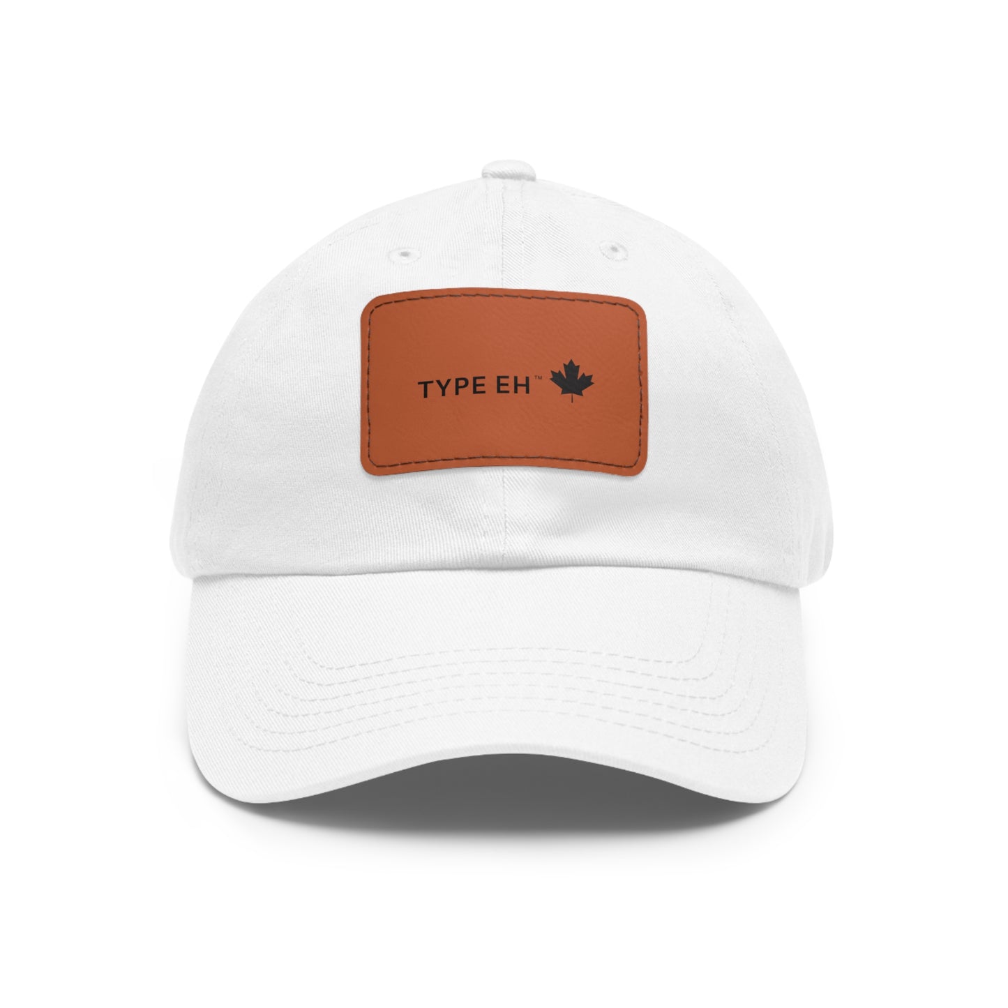 White Brown Eh Dad Hat with Leather Patch (Rectangle) Type Eh Shop
