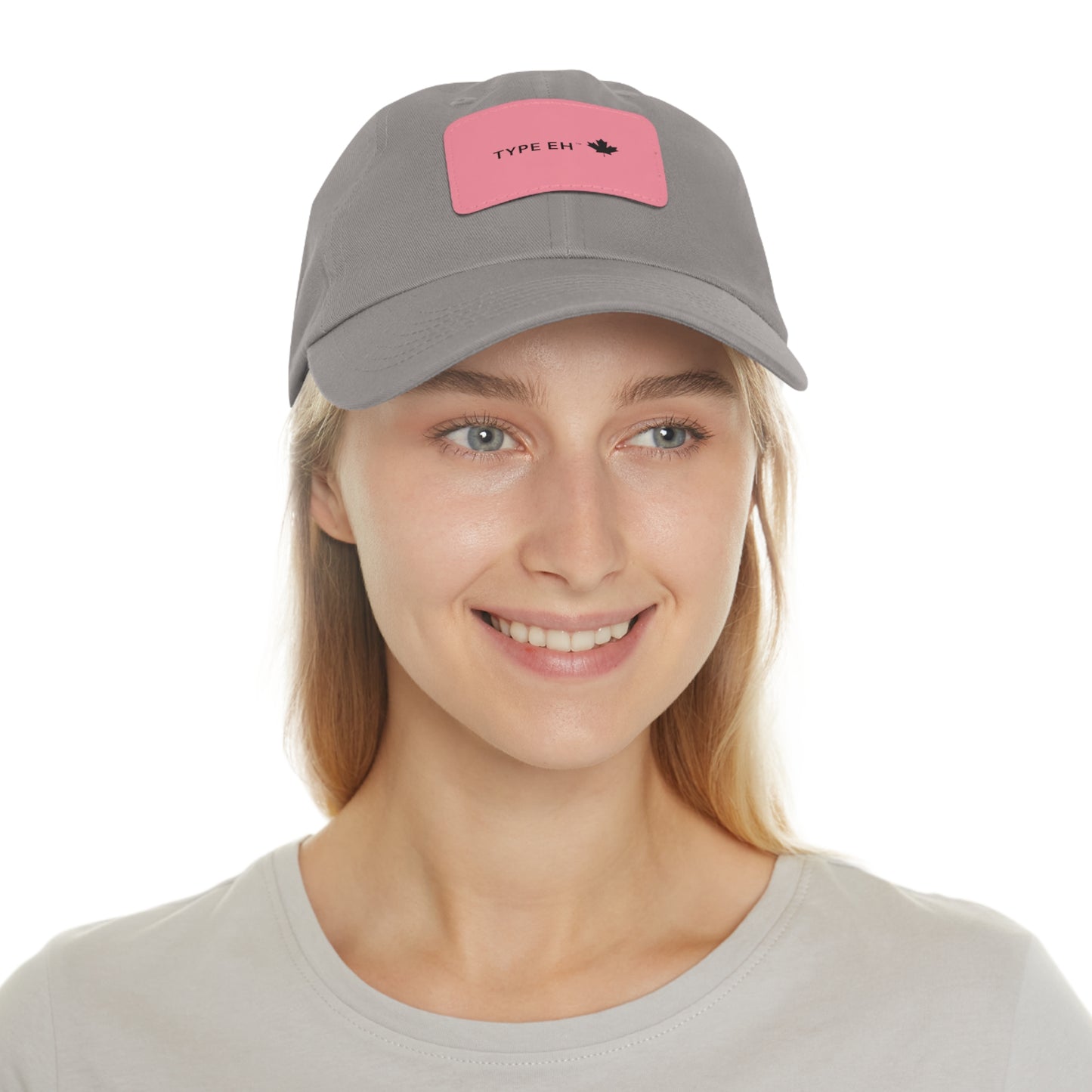 Grey Pink Eh Dad Hat with Leather Patch (Rectangle) Type Eh Shop