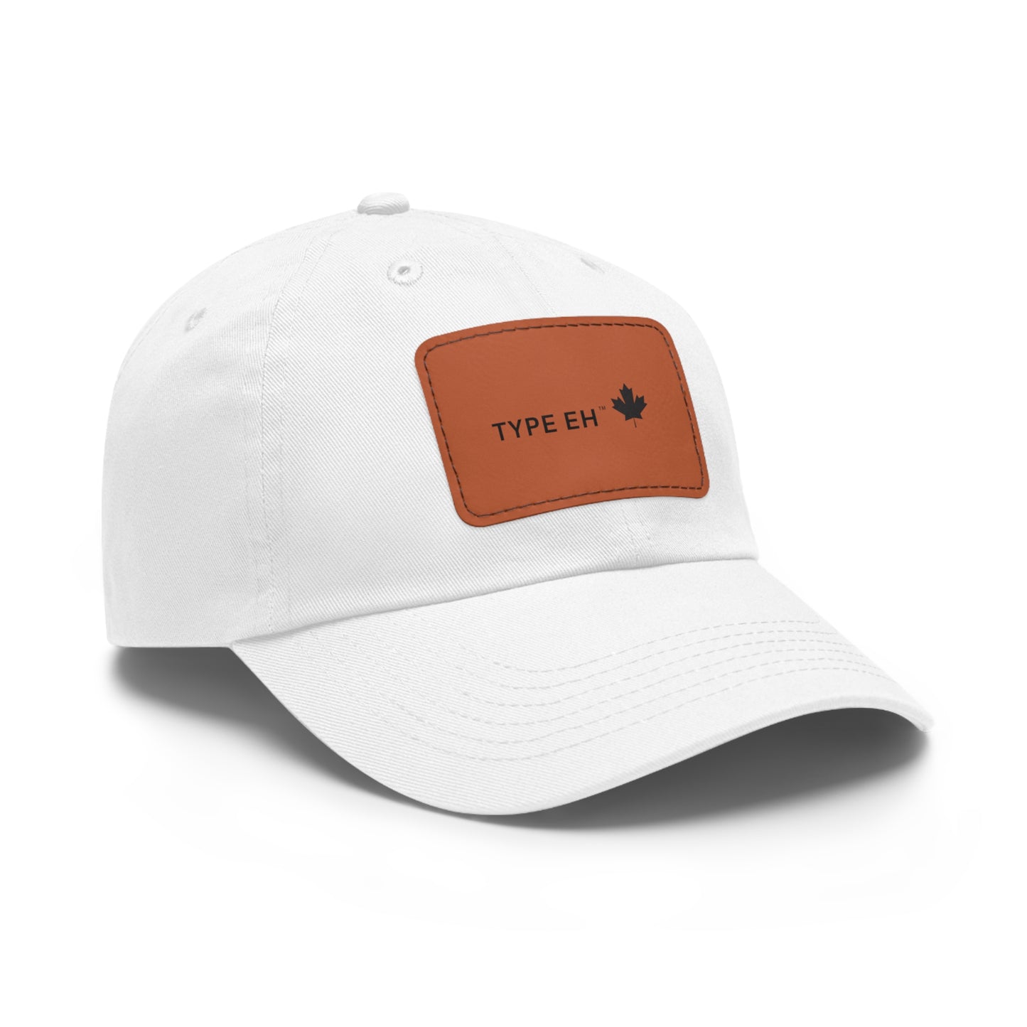 White Brown Eh Dad Hat with Leather Patch (Rectangle) Type Eh Shop