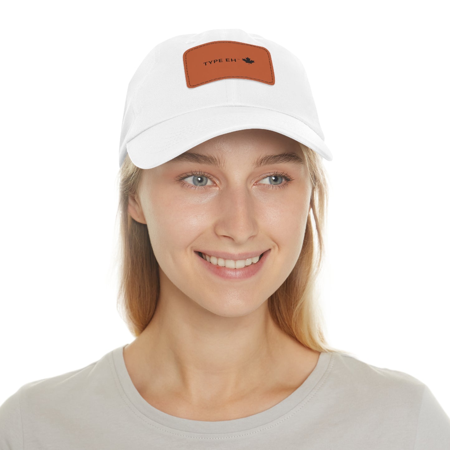 White Eh Dad Hat with Leather Patch (Rectangle) Type Eh Shop