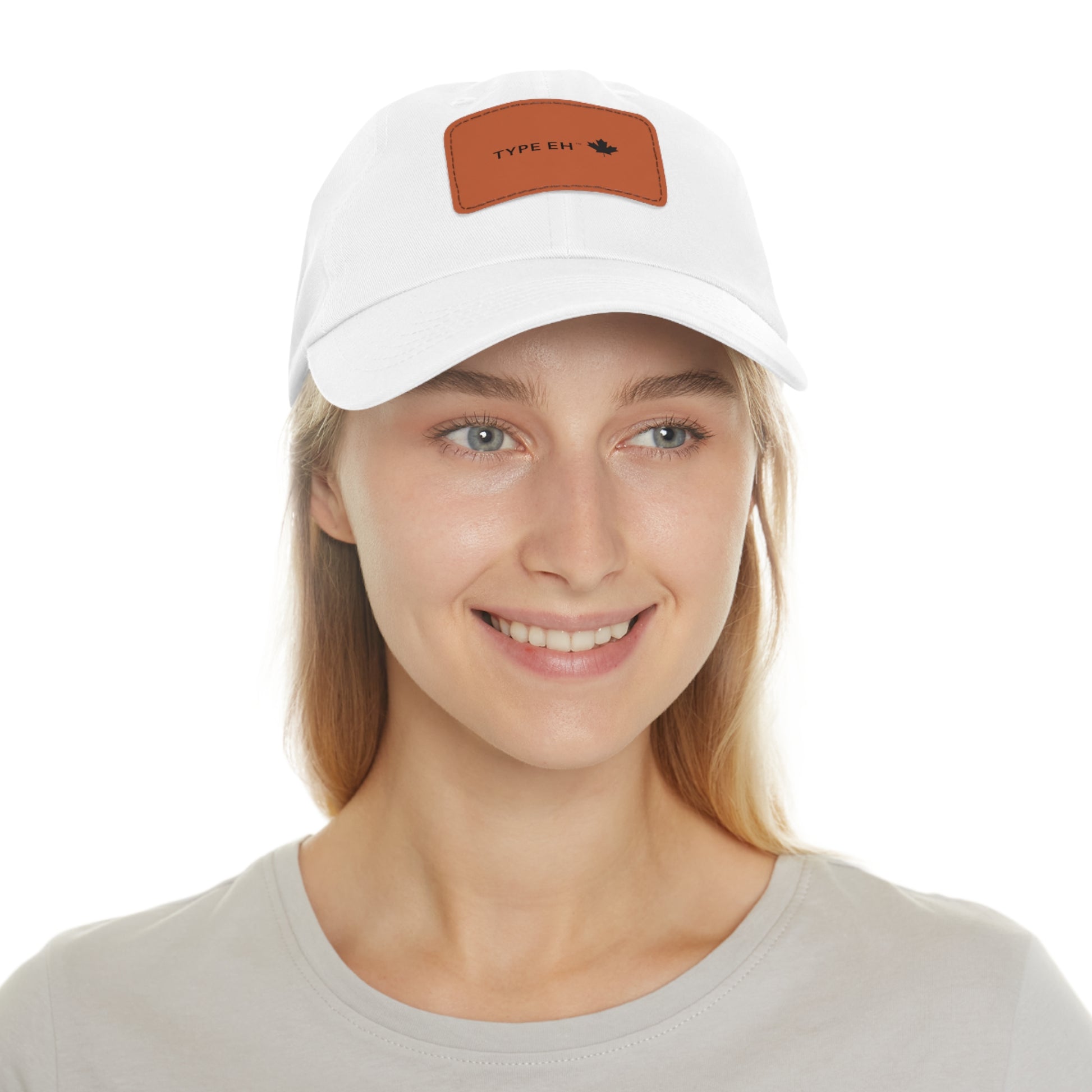White Eh Dad Hat with Leather Patch (Rectangle) Type Eh Shop