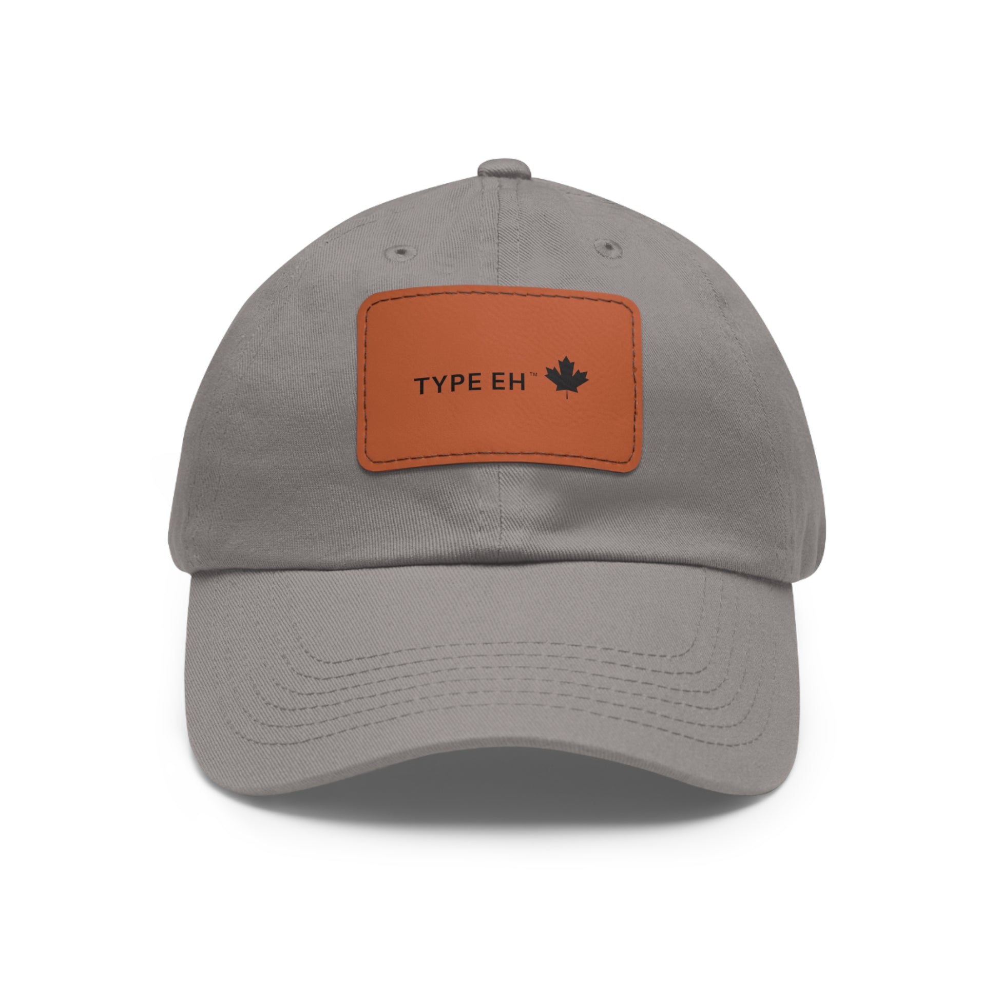 Grey Brown Eh Dad Hat with Leather Patch (Rectangle) Type Eh Shop