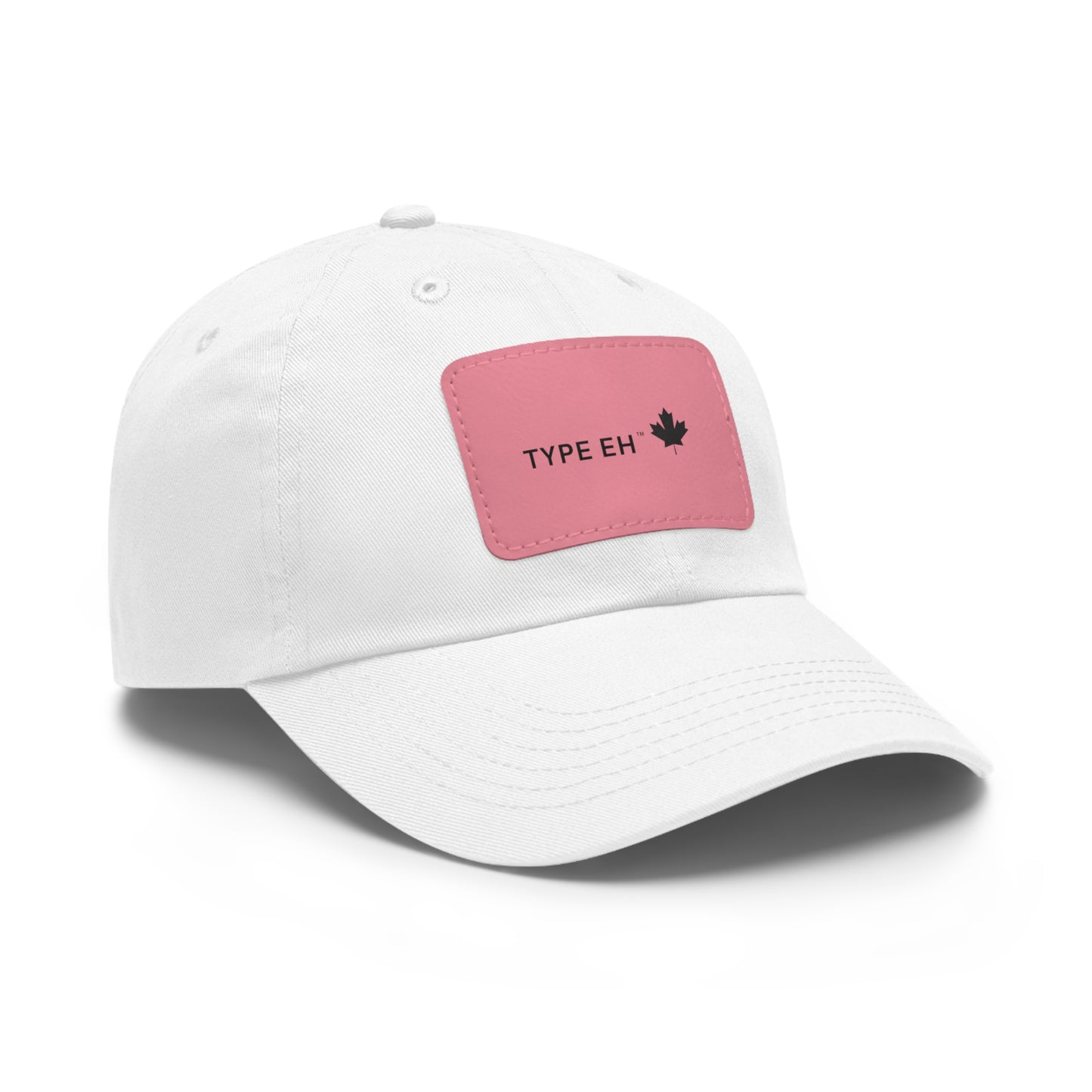 White Pink Eh Dad Hat with Leather Patch (Rectangle) Type Eh Shop