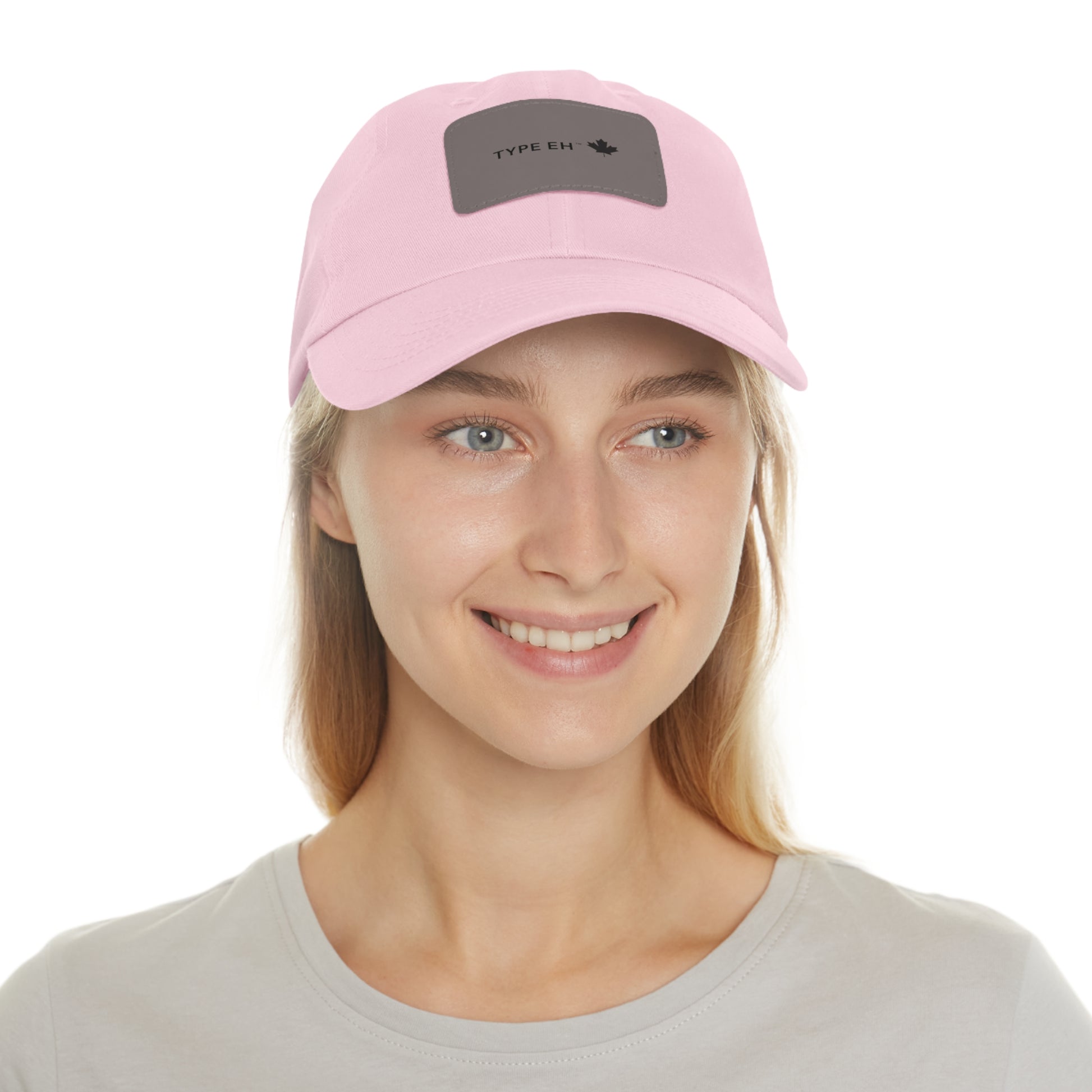 Pink Grey Eh Dad Hat with Leather Patch (Rectangle) Type Eh Shop