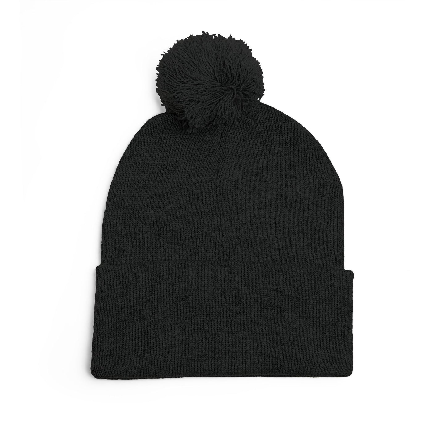 Embroidered Pom-Pom Knit Cap — Cozy Winter Beanie with Subtle Leaf Logo