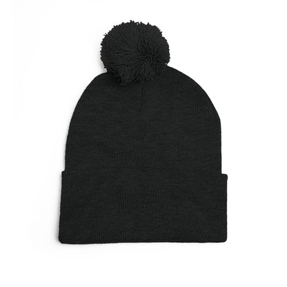 Embroidered Pom-Pom Knit Cap — Cozy Winter Beanie with Subtle Leaf Logo
