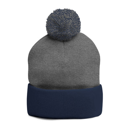 Embroidered Pom-Pom Knit Cap — Cozy Winter Beanie with Subtle Leaf Logo