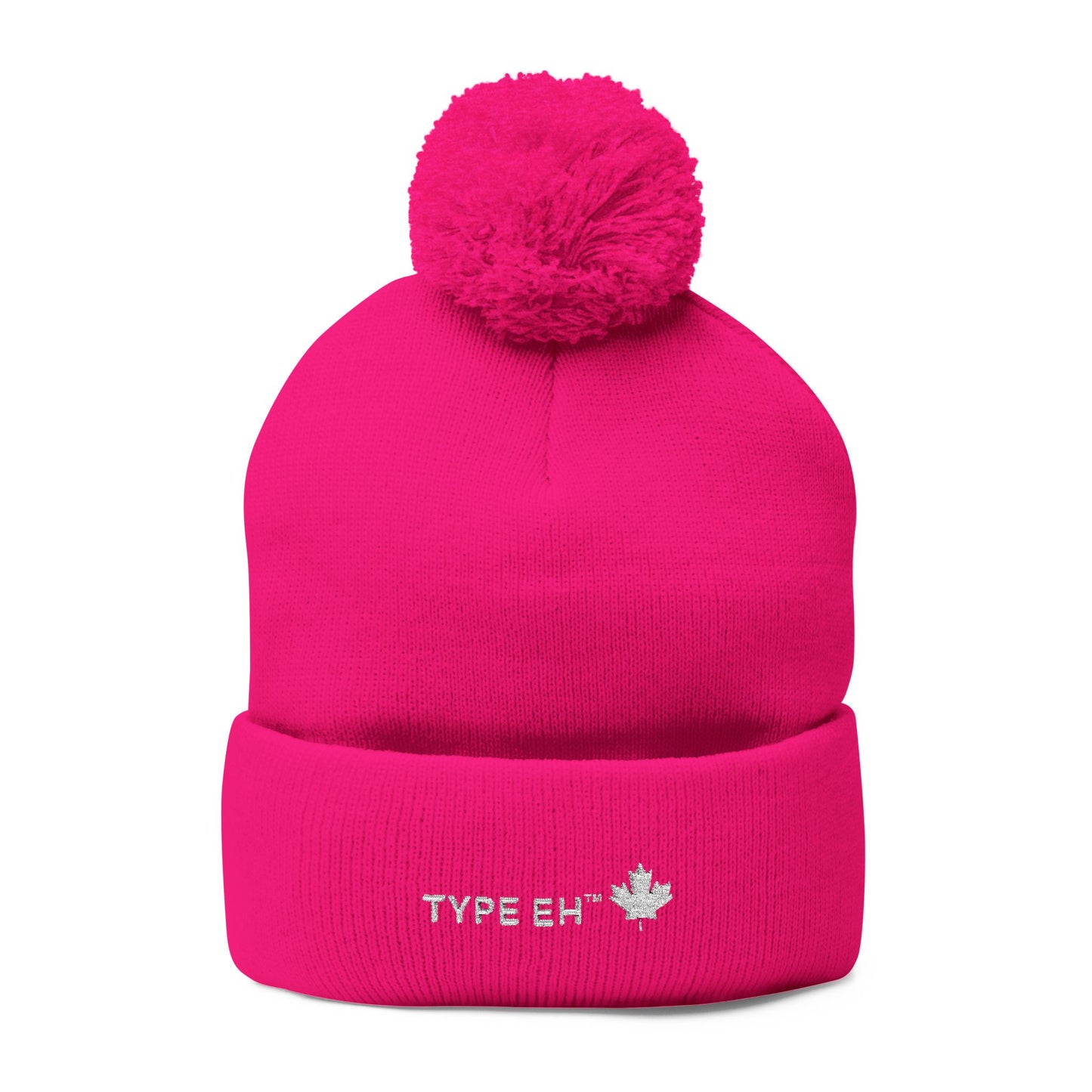 Embroidered Pom-Pom Knit Cap — Cozy Winter Beanie with Subtle Leaf Logo