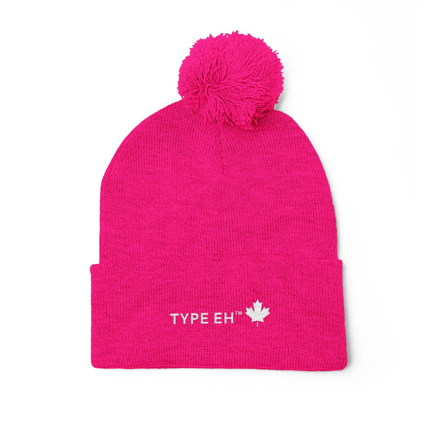 Embroidered Pom-Pom Knit Cap — Cozy Winter Beanie with Subtle Leaf Logo