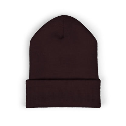 Embroidered Classic Cuffed Beanie — Minimal Leaf Logo Knit Hat