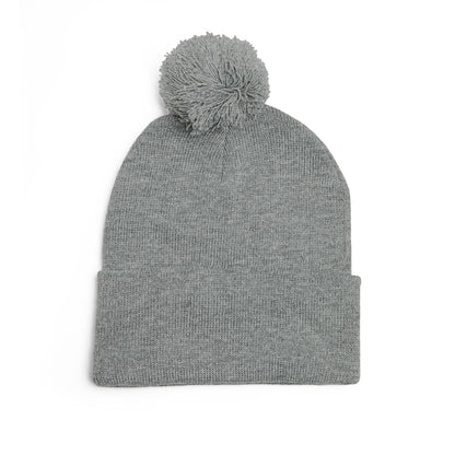 Embroidered Pom-Pom Knit Cap — Cozy Winter Beanie with Subtle Leaf Logo