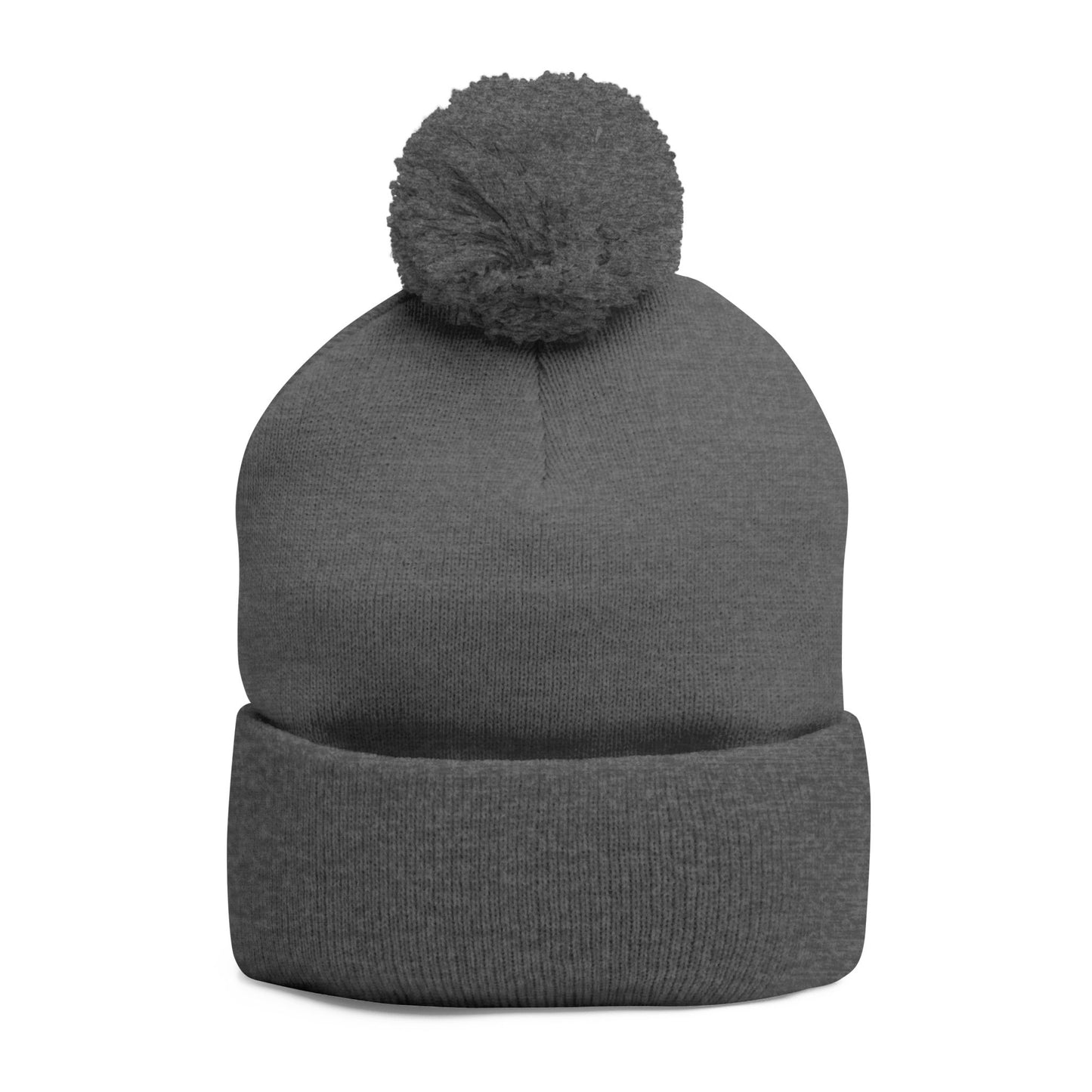 Embroidered Pom-Pom Knit Cap — Cozy Winter Beanie with Subtle Leaf Logo