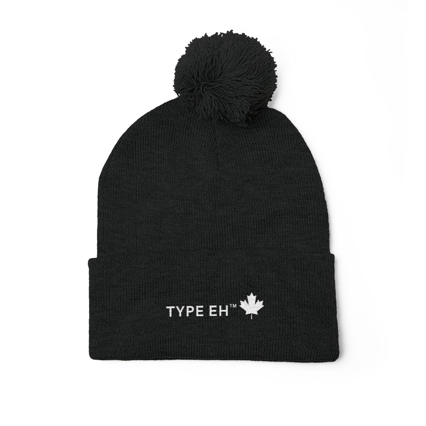 Embroidered Pom-Pom Knit Cap — Cozy Winter Beanie with Subtle Leaf Logo