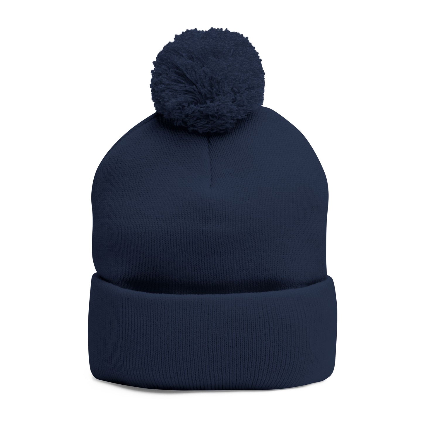 Embroidered Pom-Pom Knit Cap — Cozy Winter Beanie with Subtle Leaf Logo
