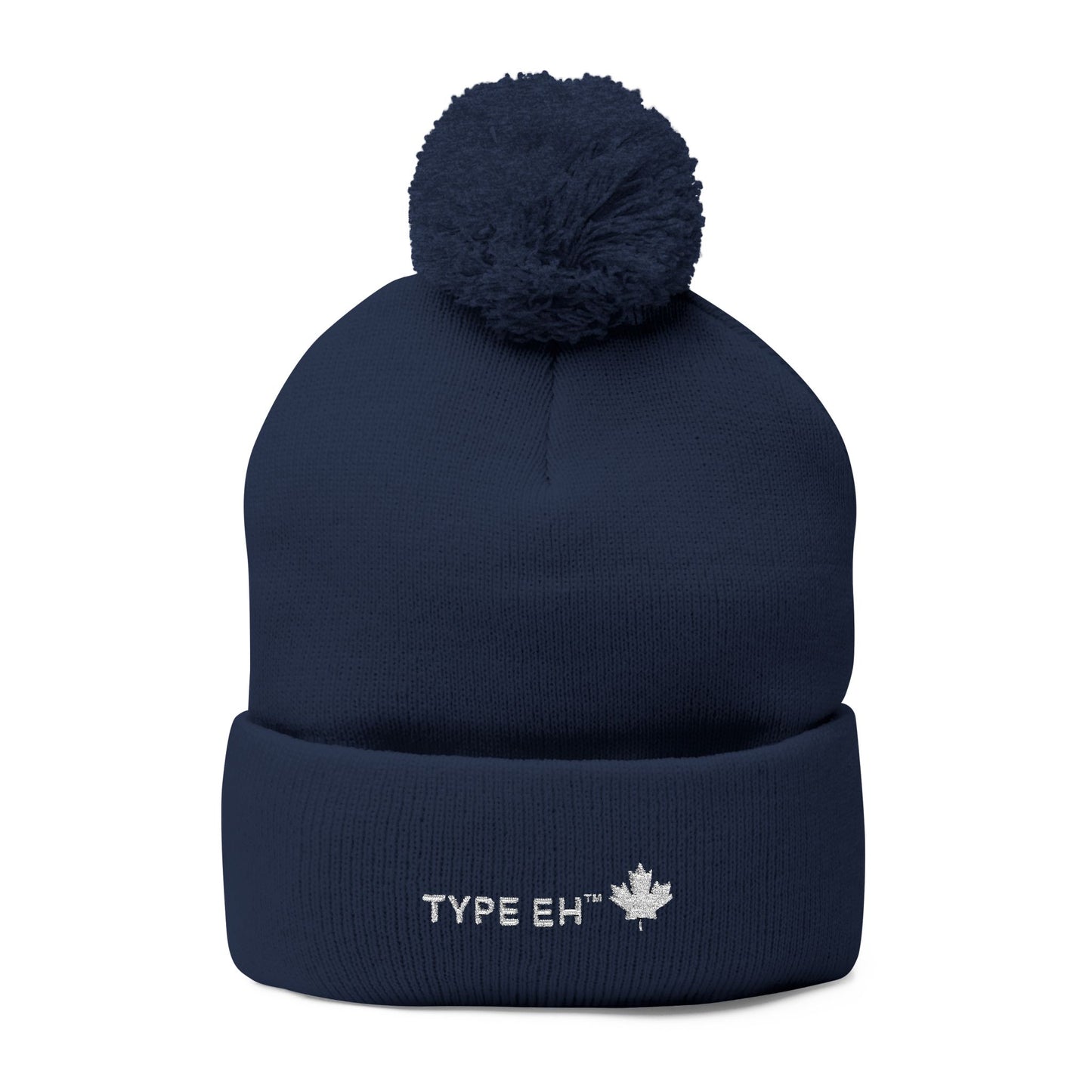 Embroidered Pom-Pom Knit Cap — Cozy Winter Beanie with Subtle Leaf Logo