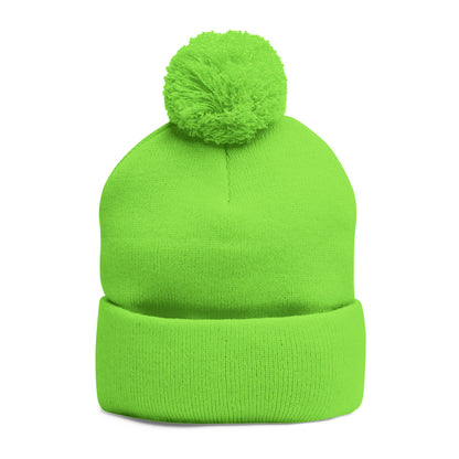 Embroidered Pom-Pom Knit Cap — Cozy Winter Beanie with Subtle Leaf Logo