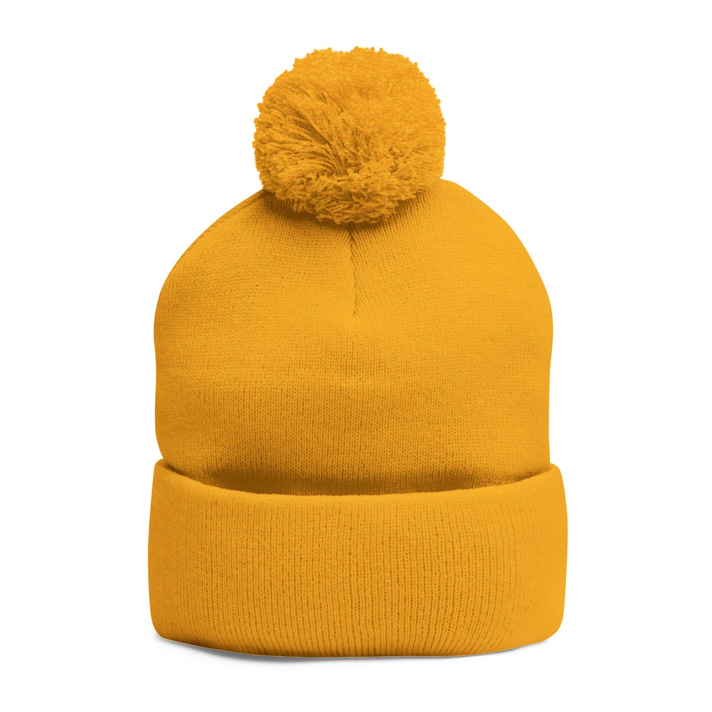 Embroidered Pom-Pom Knit Cap — Cozy Winter Beanie with Subtle Leaf Logo
