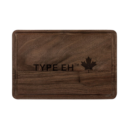 Engraved Walnut Cutting Board – "Type Eh" with Maple Leaf Accent