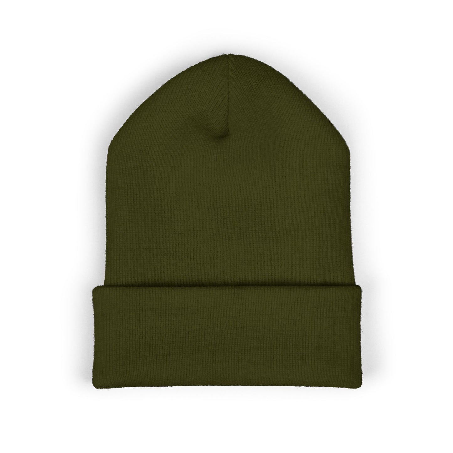 Embroidered Classic Cuffed Beanie — Minimal Leaf Logo Knit Hat