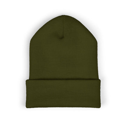 Embroidered Classic Cuffed Beanie — Minimal Leaf Logo Knit Hat