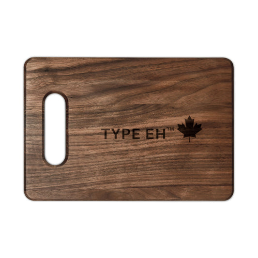 Engraved Walnut Cutting Board – "Type Eh" with Maple Leaf Accent