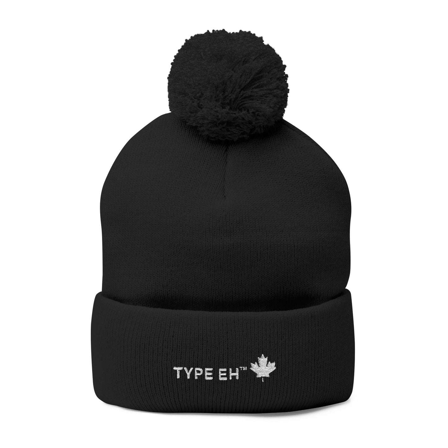 Embroidered Pom-Pom Knit Cap — Cozy Winter Beanie with Subtle Leaf Logo