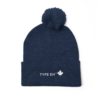 Embroidered Pom-Pom Knit Cap — Cozy Winter Beanie with Subtle Leaf Logo