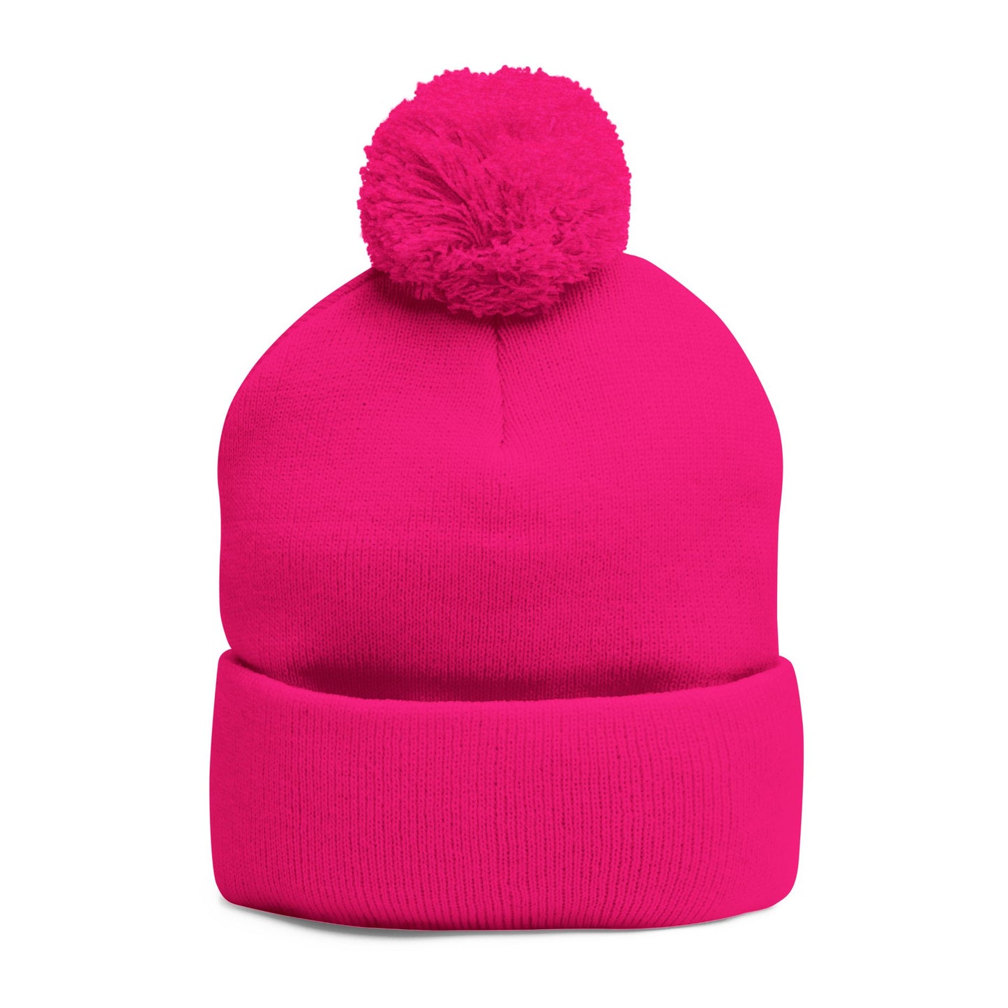 Embroidered Pom-Pom Knit Cap — Cozy Winter Beanie with Subtle Leaf Logo