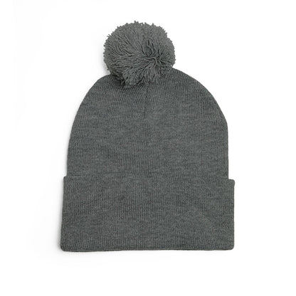 Embroidered Pom-Pom Knit Cap — Cozy Winter Beanie with Subtle Leaf Logo