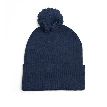 Embroidered Pom-Pom Knit Cap — Cozy Winter Beanie with Subtle Leaf Logo