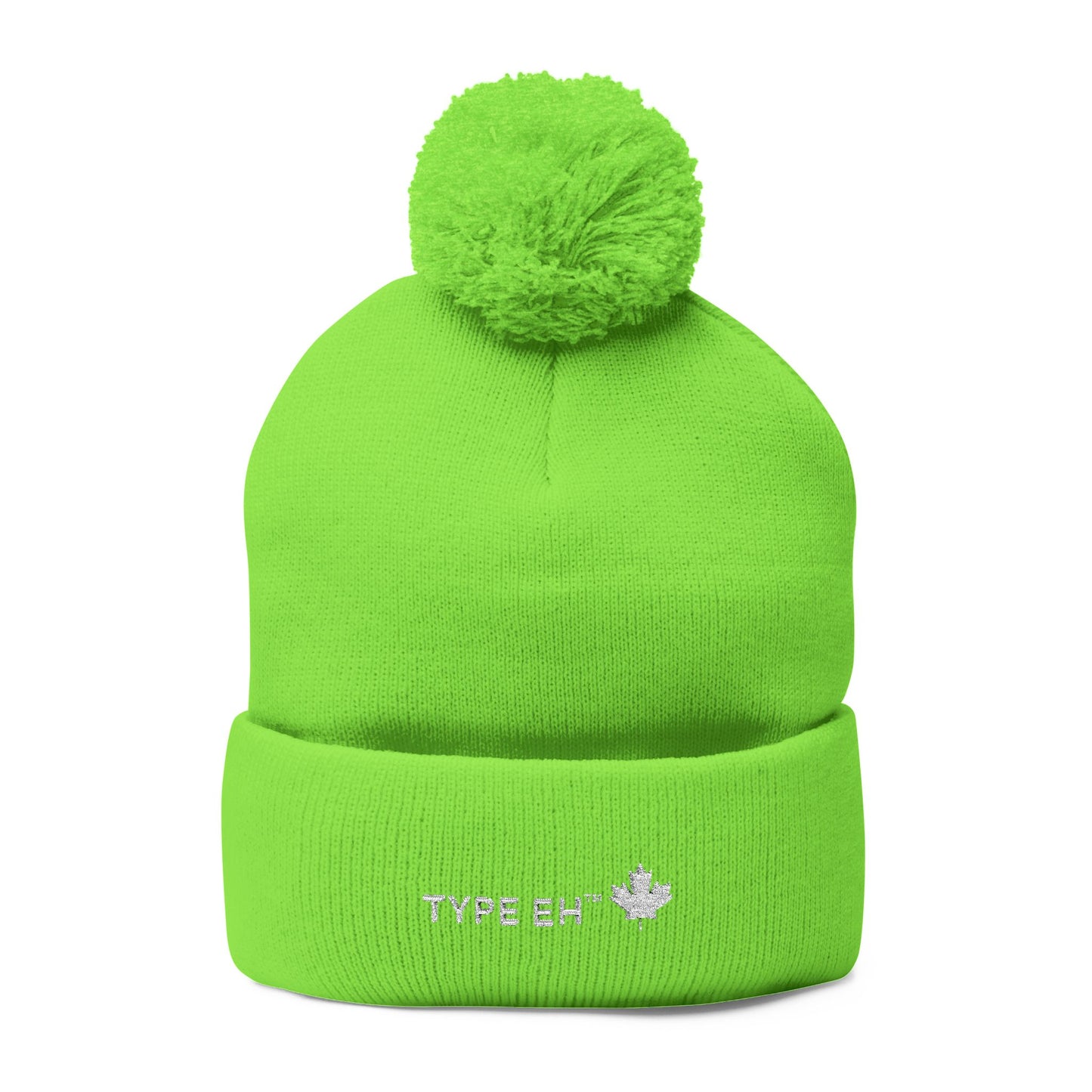 Embroidered Pom-Pom Knit Cap — Cozy Winter Beanie with Subtle Leaf Logo