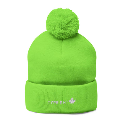Embroidered Pom-Pom Knit Cap — Cozy Winter Beanie with Subtle Leaf Logo