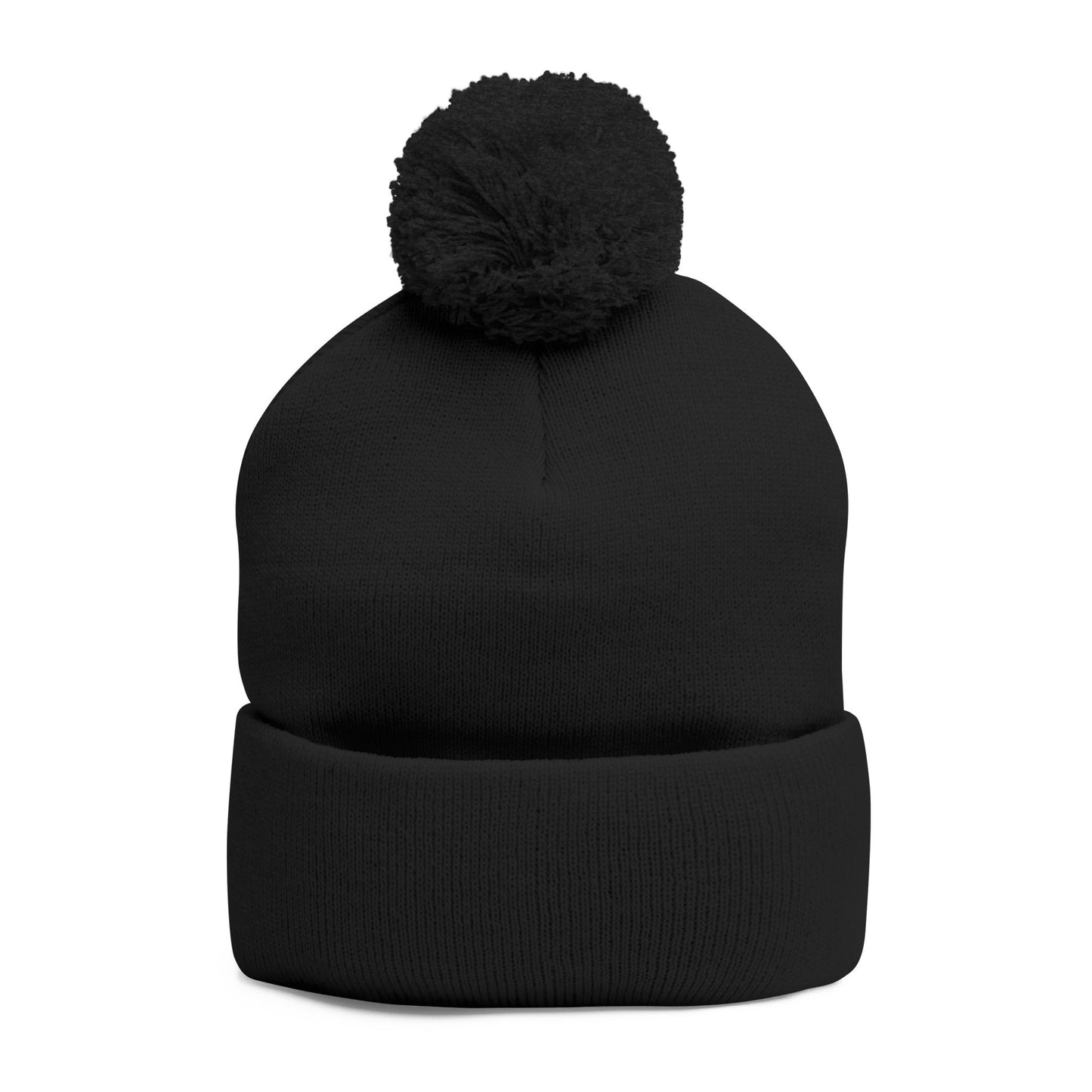 Embroidered Pom-Pom Knit Cap — Cozy Winter Beanie with Subtle Leaf Logo